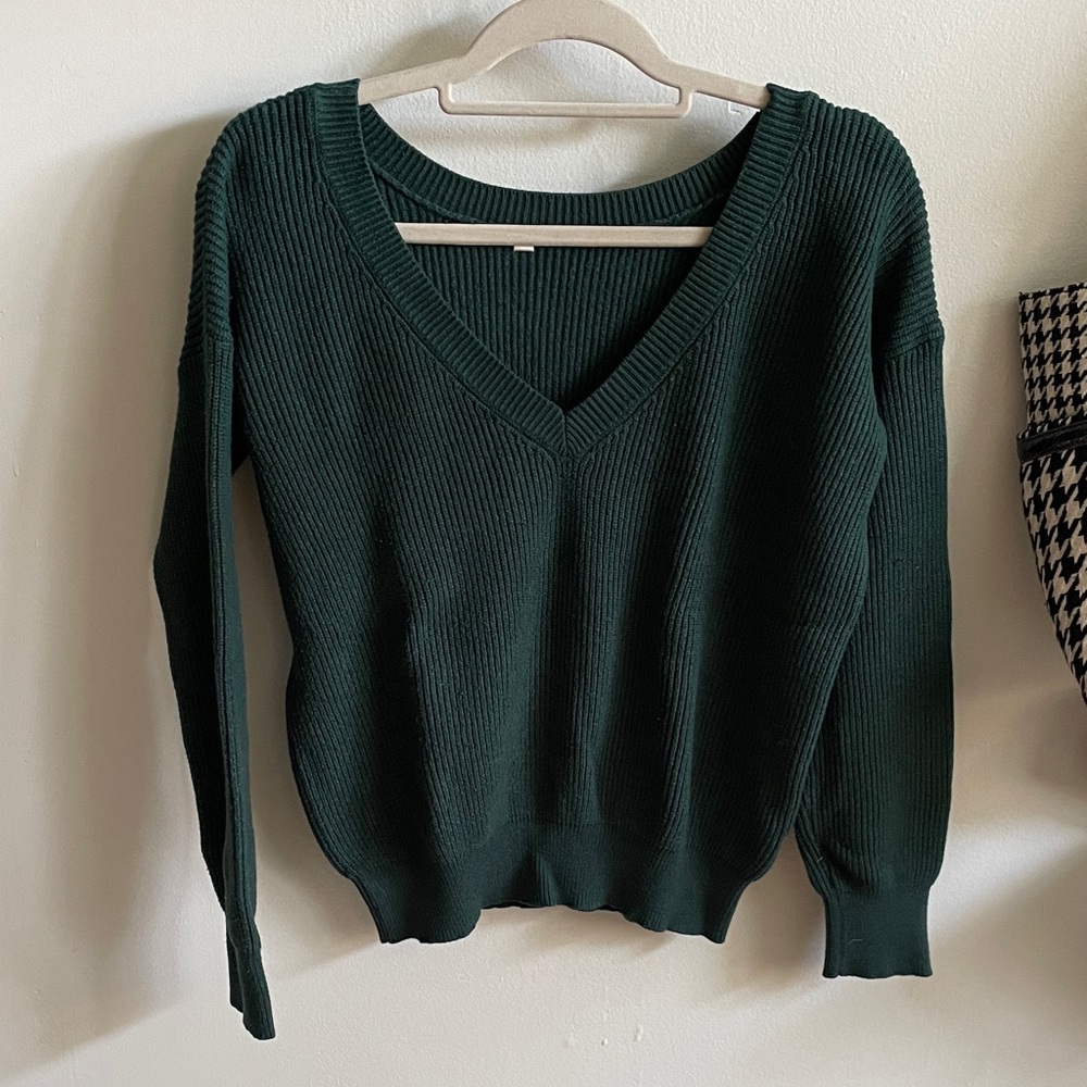Deep Green V-Neck Women's Sweater